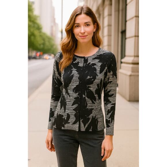 CATHERINE MALANDRINO Gray & Black Floral Cardigan, S - Picture 9 of 9